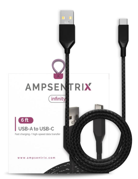 6 Ft USB Type C To USB Type A Cable (AmpSentrix) (Infinity) (Black)