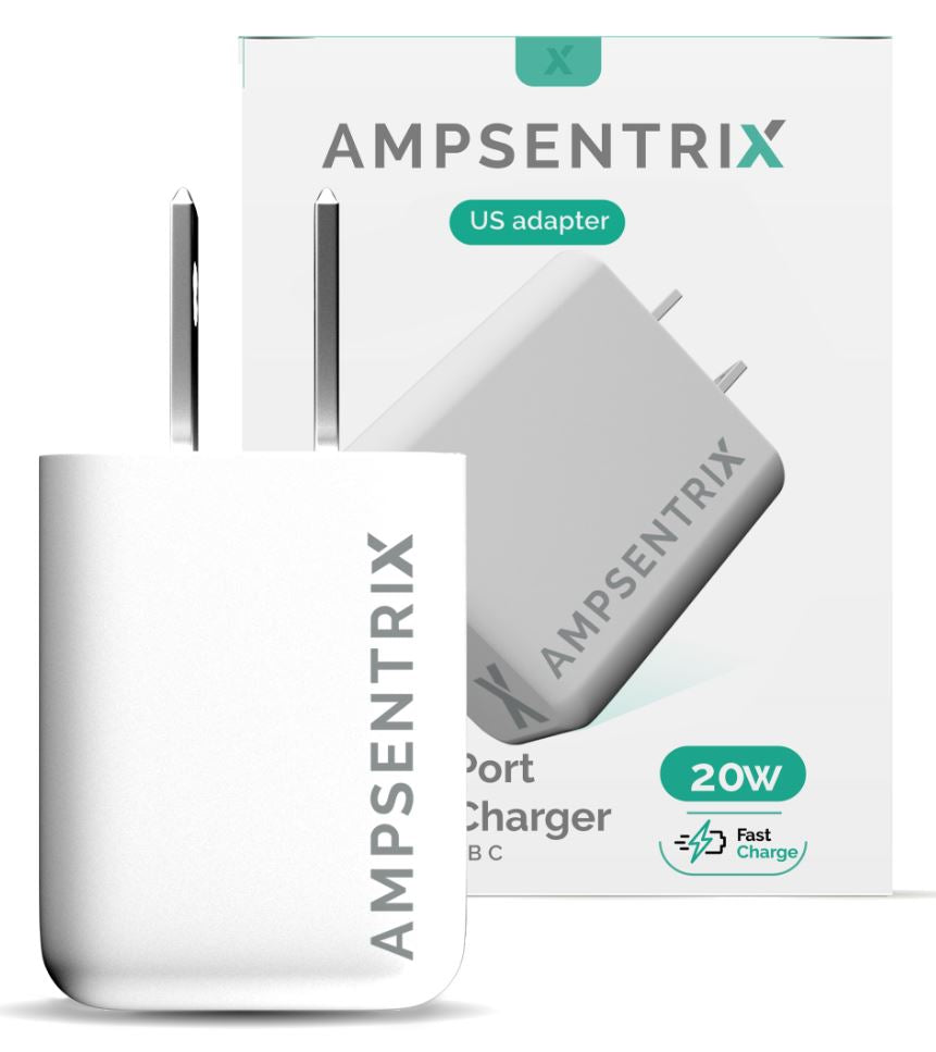 2 PLUG - 20W USB TYPE C AND USB TYPE A WALL POWER ADAPTER (AMPSENTRIX)