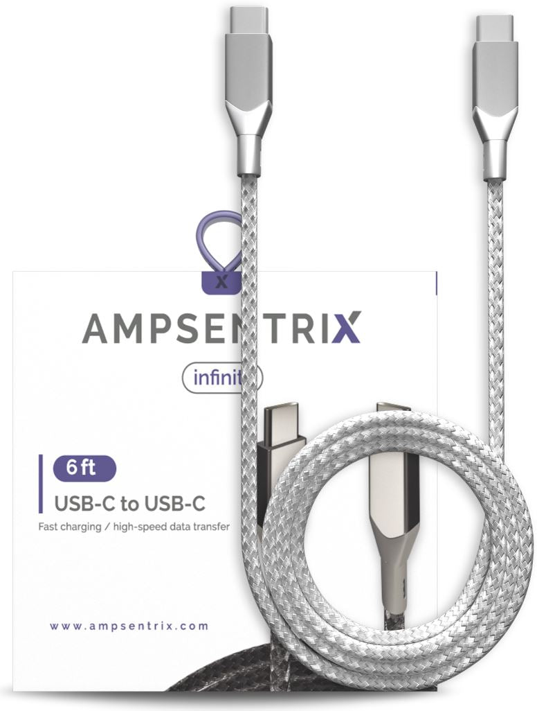 6 FT USB TYPE C TO USB TYPE C CABLE AMPSENTRIX INFINITY SILVER 6-ft-usb-type-c-to-usb-type-c-cable-ampsentrix-infinity-silver