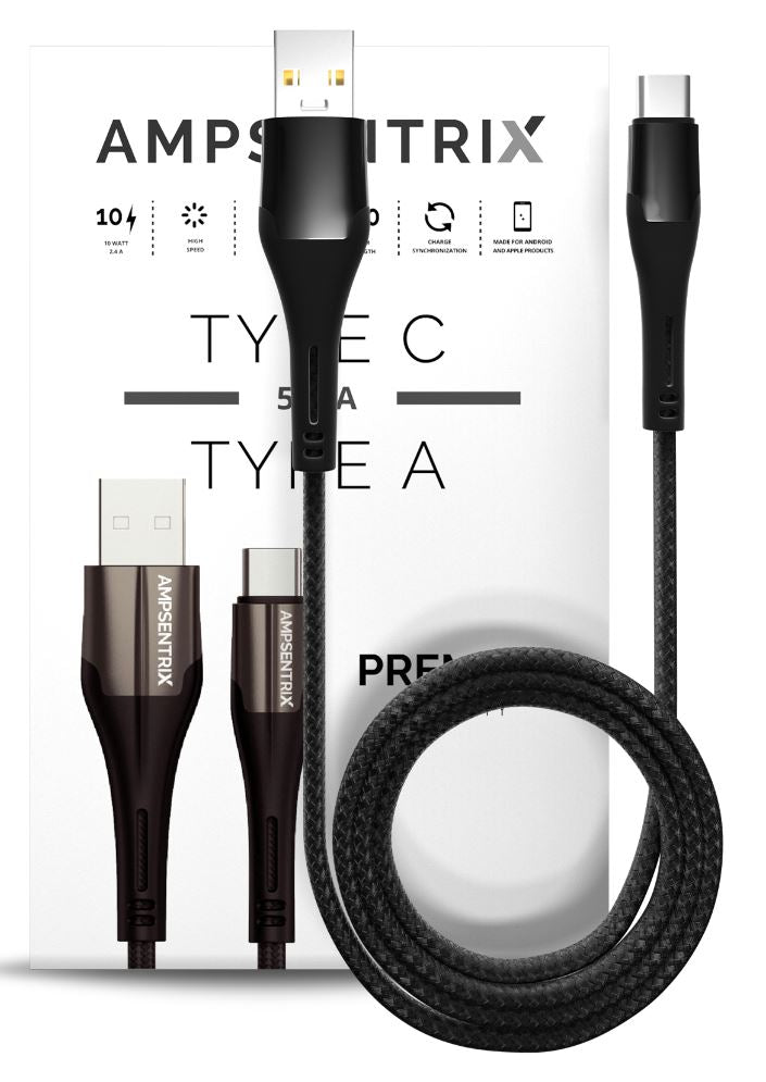 3 FT USB TYPE C TO USB TYPE A CABLE (AMPSENTRIX) (ALPHA) (BLACK)