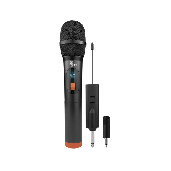 Xtech Microphone Wireless UHF with Rechargeable Receiver works with 3.5mm or 1/4in Jack up to 82ft Range – Black
