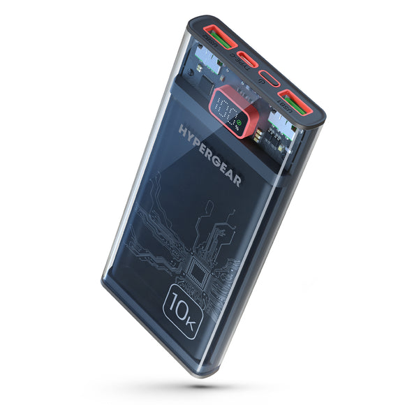 HyperGear Powerbank 10000mAh ClearCharge XL 3 Port USB-A x2 (22.5W) USB-C (20W) PD Fast Charge – Clear