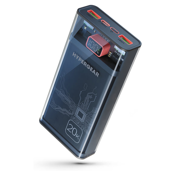 HyperGear Powerbank 20000mAh ClearCharge XL 3 Port USB-A x2 (22.5W) USB-C (20W) PD Fast Charge – Clear