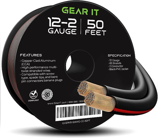 12AWG Speaker Wire, GearIT Pro Series 12 AWG Gauge Speaker Wire Cable (50 Feet / 15.24 Meters)