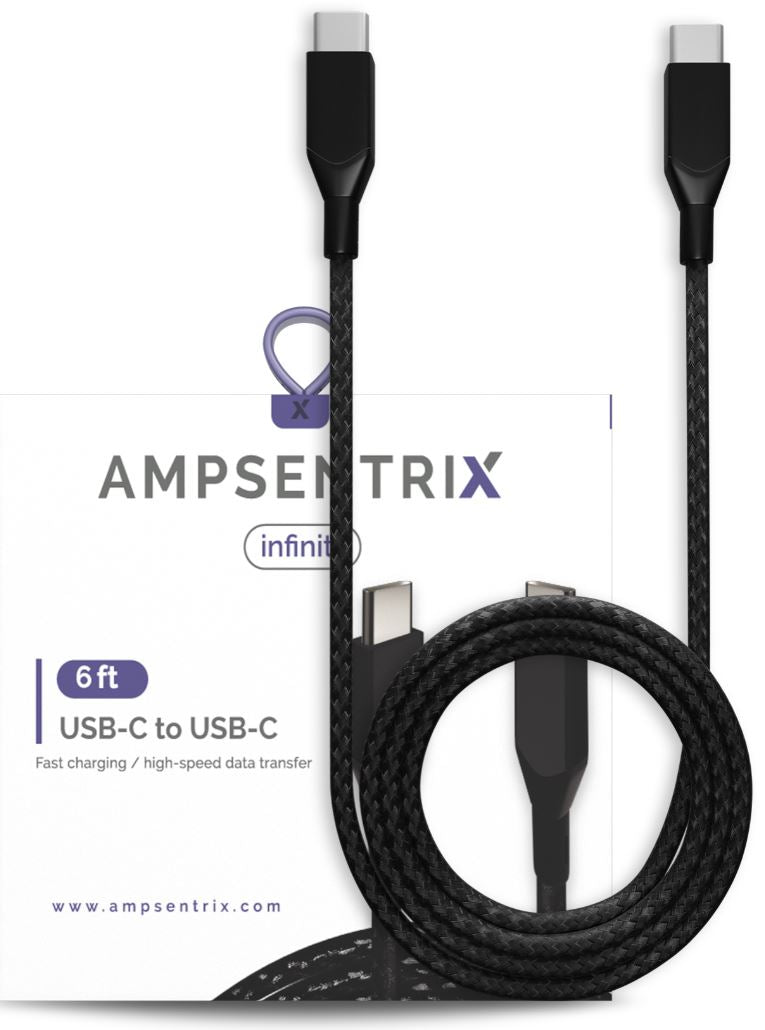 6 FT USB TYPE C TO USB TYPE C CABLE (AMPSENTRIX) (INFINITY) (BLACK)