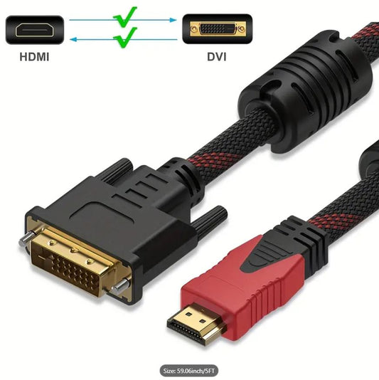 DVI To HDMI Cable 5ft HDMI Male To DVI-D Male Bi-Directional Adapter Cable HDMI To DVI-D 24+1 1080P