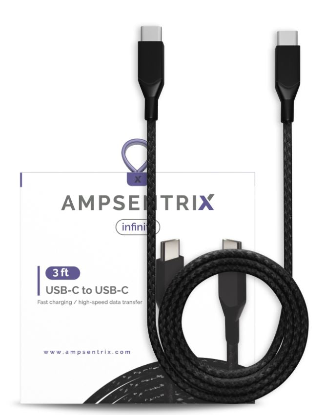 3 FT USB TYPE C TO USB TYPE C CABLE (AMPSENTRIX) (INFINITY) (BLACK)