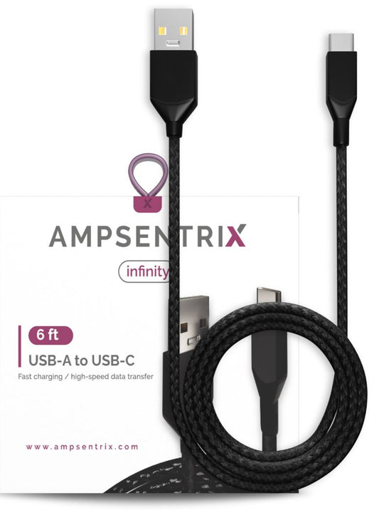 6 FT USB TYPE C TO USB TYPE A CABLE (AMPSENTRIX) (INFINITY) (BLACK)