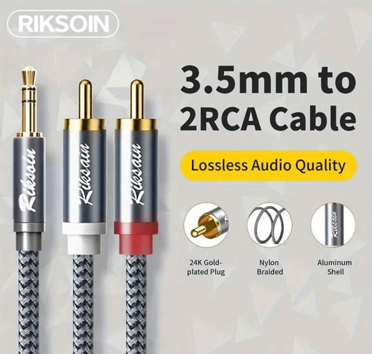3.5mm To 2RCA Cable, Nylon-Braided 3.5mm AUX To 2 RCA Audio Cable
