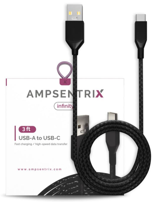 3 Ft USB Type C To USB Type A Cable (AmpSentrix) (Infinity) (Black)