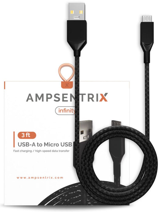 3 FT MICRO USB TO USB TYPE A CABLE (AMPSENTRIX) (INFINITY) (BLACK)