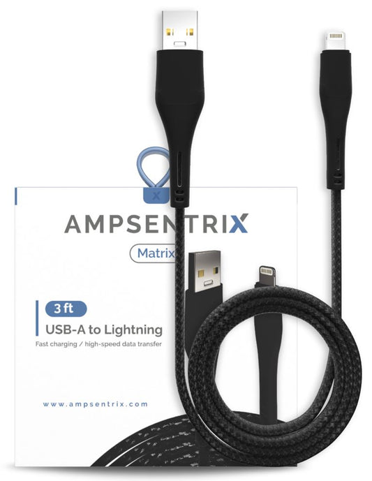 3 FT NON-MFI LIGHTNING TO USB TYPE A CABLE (AMPSENTRIX) (MATRIX) (BLACK)