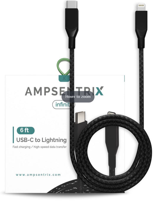 6 FT NON-MFI LIGHTNING TO USB TYPE C CABLE (AMPSENTRIX) (INFINITY) (BLACK)
