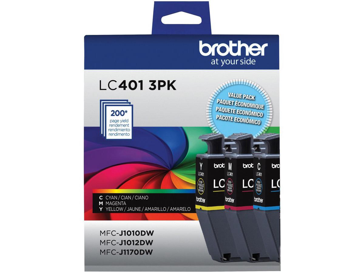 BROTHER 3-PACK COLOUR INK CARTRIDGES LC-401