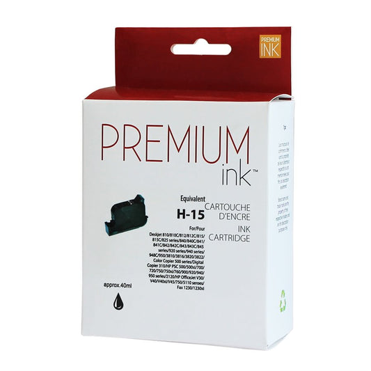 Premium Remanufactured Ink Replacement for HP 15 Black