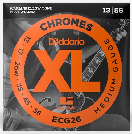 D'Addario ECG26 Chromes Flat Wound Electric Guitar Strings, Med, 13-56