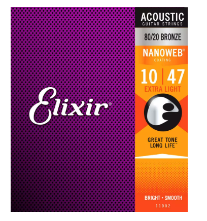Elixir Extra Light Acoustic 80/20 Bronze Guitar Strings NANOWEB® Coating