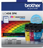 BROTHER 3-PACK COLOUR INK CARTRIDGES LC-406