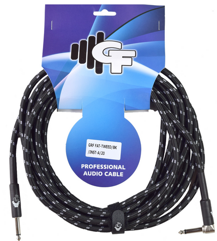 GF TWEED (Black/White) INSTRUMENT CABLE ONE SIDE ANGLE - 20 FEET