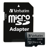 Verbatim 64GB Pro 600X microSDXC Memory Card with Adapter, UHS-I V30 U3 Class 10