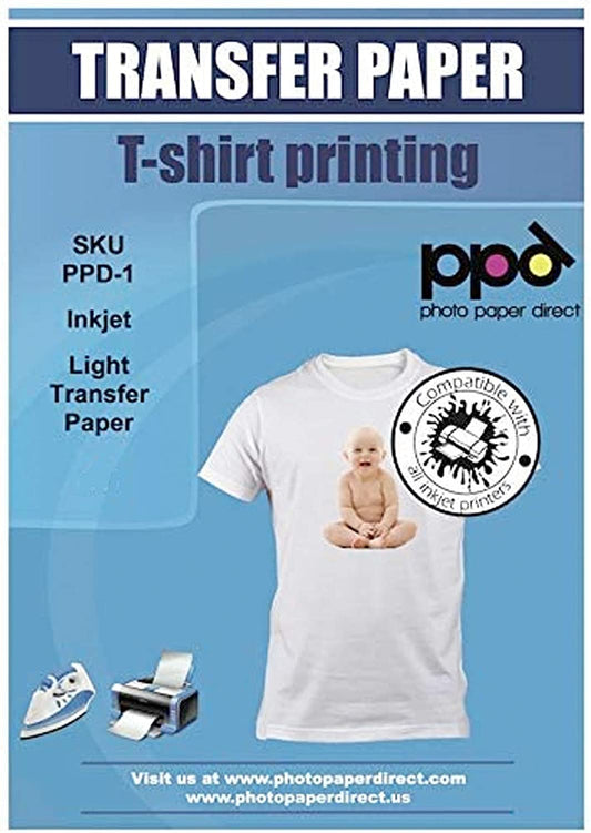 PPD Inkjet Iron-On Light T Shirt Transfers Paper LTR 8.5x11” Pack of 10 Sheets