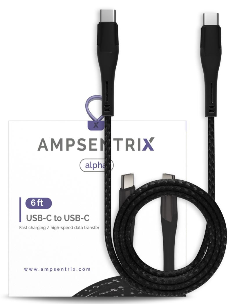 6 FT USB TYPE C TO USB TYPE C CABLE (AMPSENTRIX) (ALPHA) (BLACK)