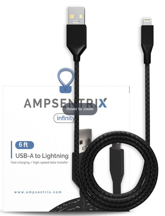 6 FT NON-MFI LIGHTNING TO USB TYPE A CABLE (AMPSENTRIX) (INFINITY) (BLACK)