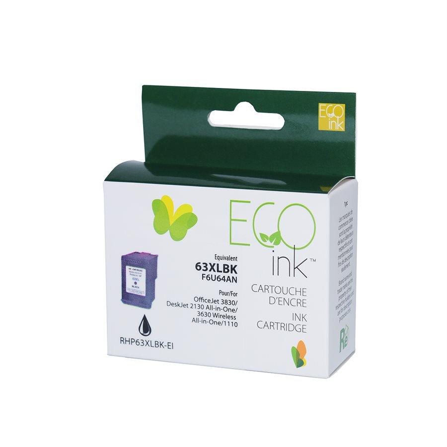 ECOink Remanufactured ink Replacement for HP 63XL Black F6U64AN