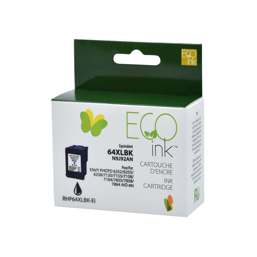 ECOink Remanufactured ink Replacement for HP 64XL Black N9J91AN