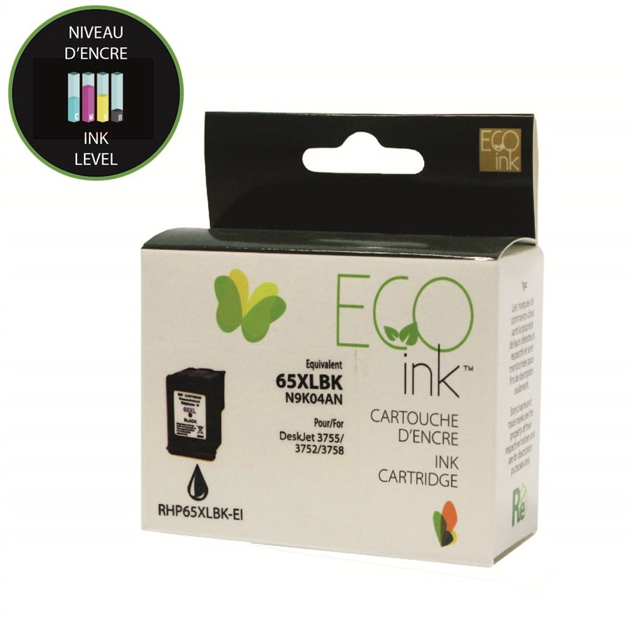 ECOink Remanufactured ink Replacement for HP 65XL Black N9K04AN