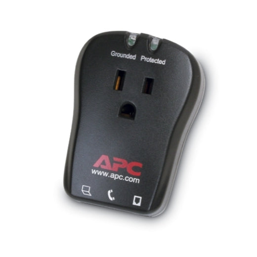 APC single outlet travel surge protector with phone line protection, 120V