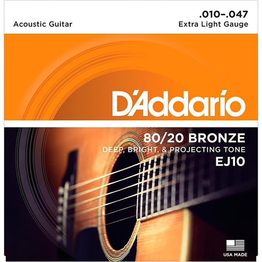 D'Addario EJ10 Bronze Acoustic Guitar Strings, Extra Light, 10-47 - Perth PC