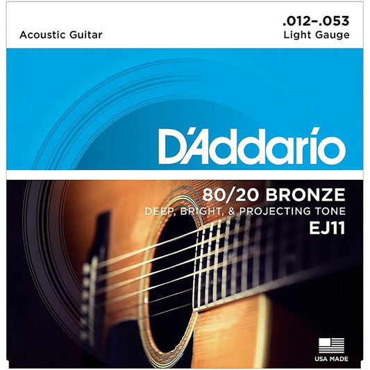 D'Addario EJ11 80/20 Bronze Acoustic Guitar Strings, Light, 12-53 Multi-Colored - Perth PC