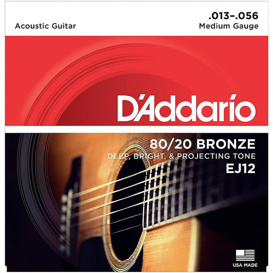D'Addario EJ12 80/20 Bronze Acoustic Guitar Strings, Medium, 13-56 - Perth PC