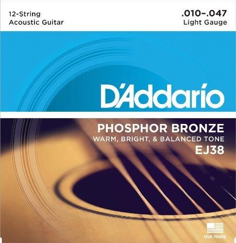 D'Addario EJ38 12-String Phosphor Bronze Acoustic Guitar Strings, Light, 10-47 - Perth PC